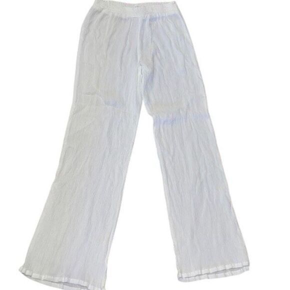 Athena Sheer White Gauze Poolside Palazzo Pants Swimwear Cover Up Size Small - Picture 1 of 3